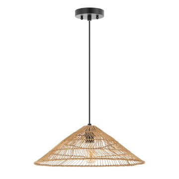Nova 20.25" Farmhouse Coastal Rattan 180" Cord Plug-In or Hardwired LED Pendant - JONATHAN Y